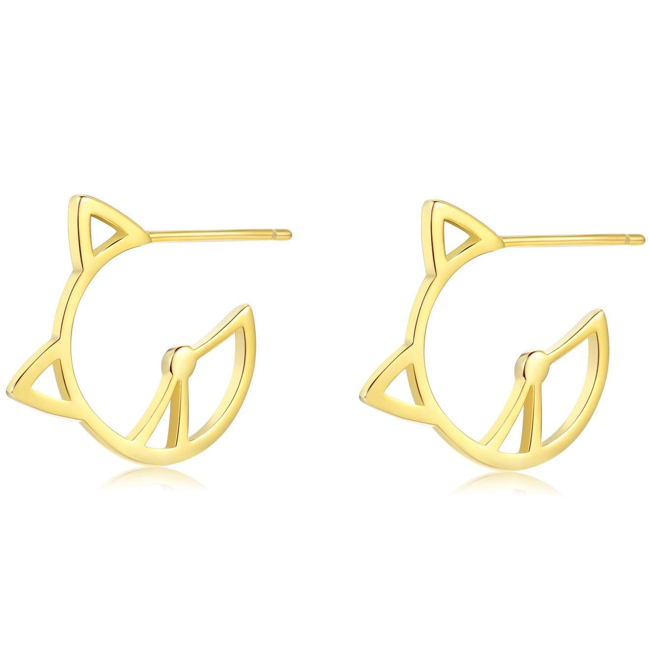 Cute Cat Mini Hoop Earrings - .925 Sterling Silver w/ 18k Gold Plating