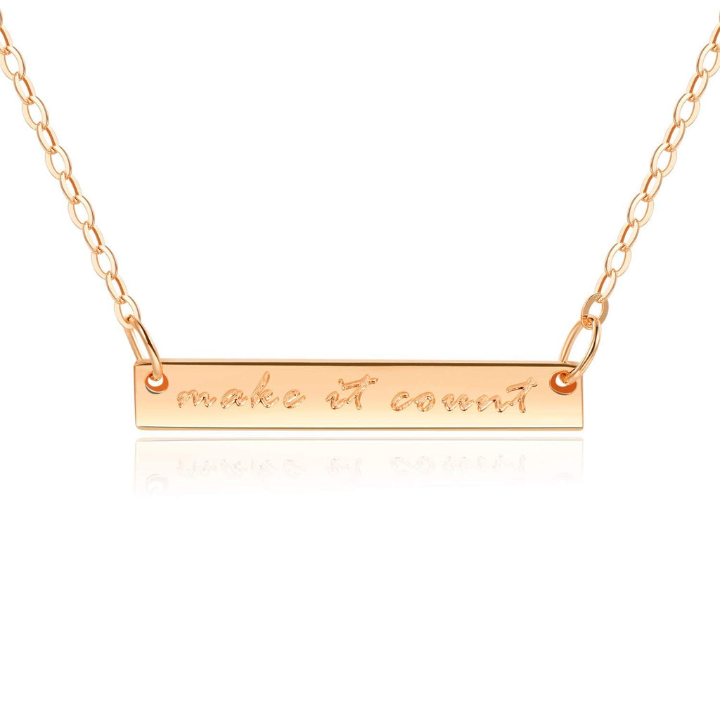 Bar Necklace [ENGRAVED w/ "Make it Count"] - 18k Rose Gold