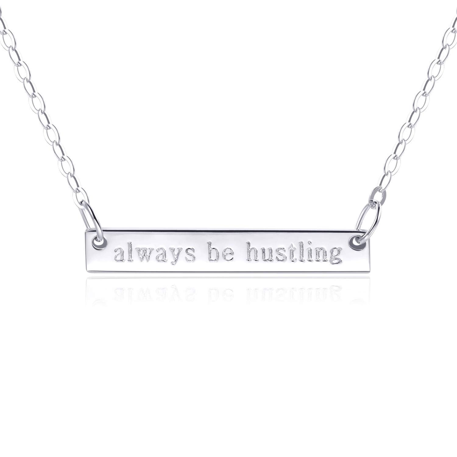 Bar Necklace [Sterling Silver .925] - ["Always Be Hustling" - ENGRAVED]