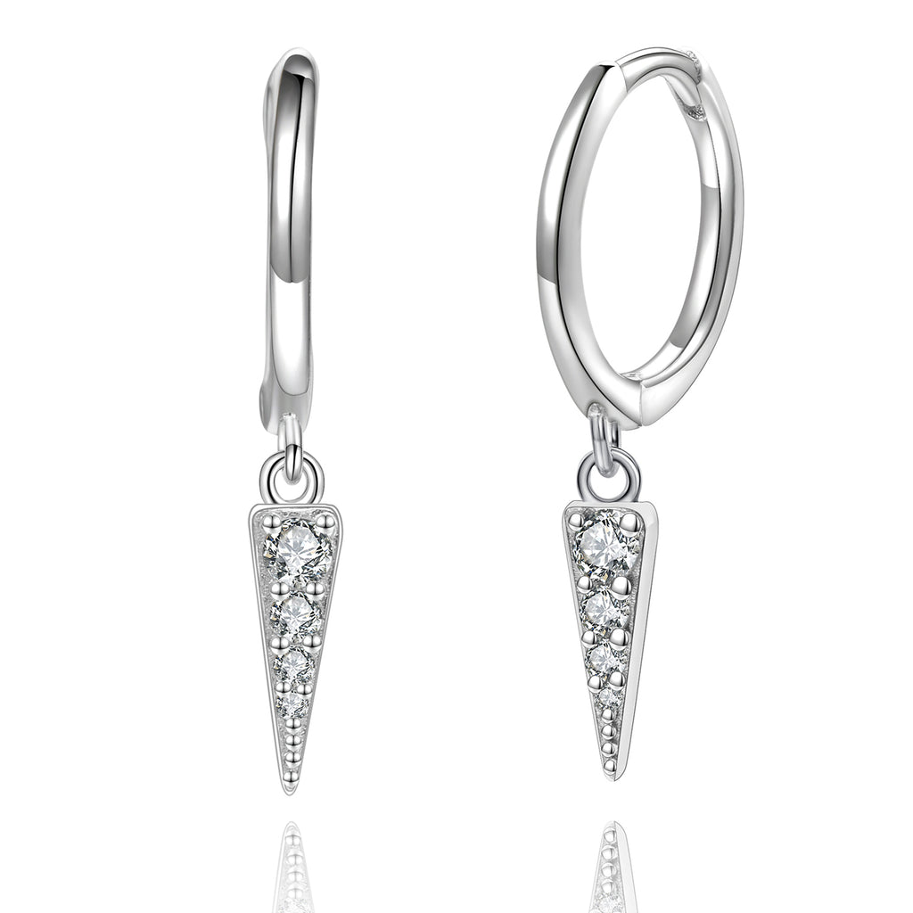 Mini Hoop Earrings - Spike Huggie - [.925 Sterling Silver] Dainty Crystal CZ Drop Pendant