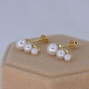 Pearl Stud Earrings [3-Size Cascade] .925 Sterling Silver w/ 18K Gold Plating