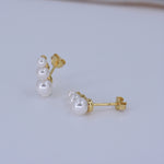 Pearl Stud Earrings [3-Size Cascade] .925 Sterling Silver w/ 18K Gold Plating