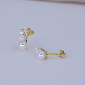 Pearl Stud Earrings [3-Size Cascade] .925 Sterling Silver w/ 18K Gold Plating