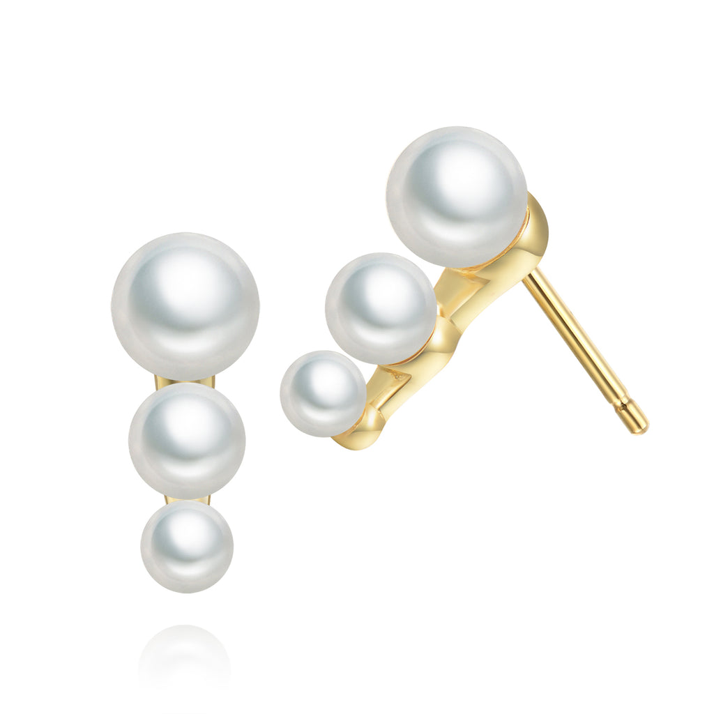 Pearl Stud Earrings [3-Size Cascade] .925 Sterling Silver w/ 18K Gold Plating