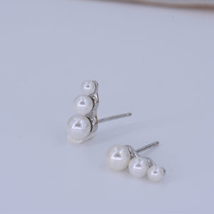 Pearl Stud Earrings [3-Size Cascade] .925 Sterling Silver [Modern Take on Vintage Fashion]