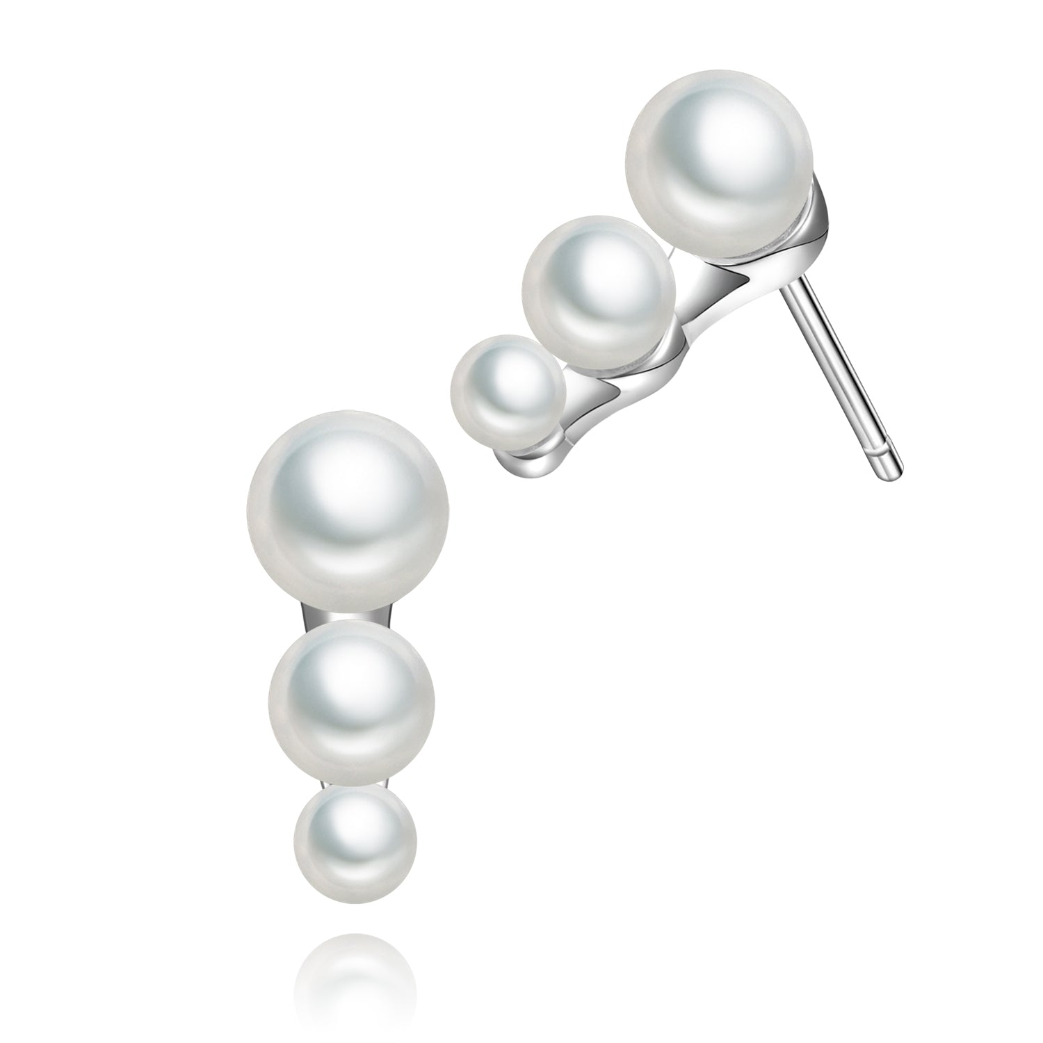 Pearl Stud Earrings [3-Size Cascade] .925 Sterling Silver [Modern Take on Vintage Fashion]