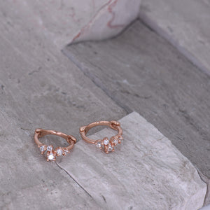 CZ Earrings [Mini Drop Hoop] Huggies [18K Rose Gold Plated - .925 Sterling Silver]