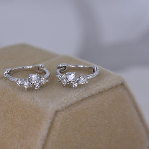 CZ Drop Huggies [Mini Hoop] Earrings [.925 Sterling Silver] - Cubic Zirconia