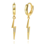 Huggie Hoop Earrings [Lightning Bolt CZ Drop Loops] [.925 Sterling Silver w/ 18K Gold]