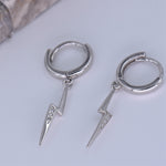 Huggie Hoop Earrings [Lightning Bolt CZ Drop Loops] Mini Dangle [.925 Sterling Silver]