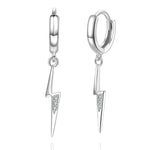 Huggie Hoop Earrings [Lightning Bolt CZ Drop Loops] Mini Dangle [.925 Sterling Silver]