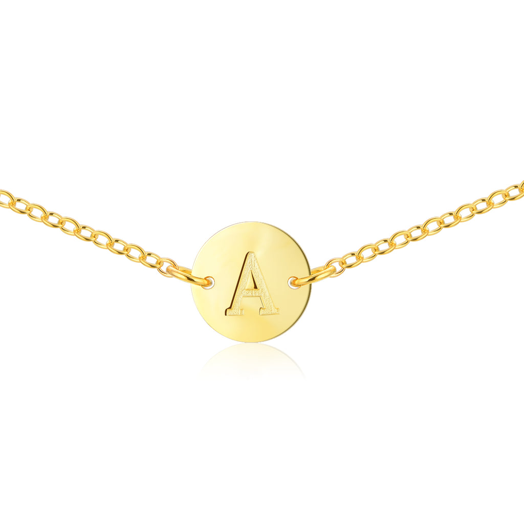 Gold Coin Initial Necklace [ Letter A ] - .925 Sterling Silver [18K Gold Plated] - [14 Inch]