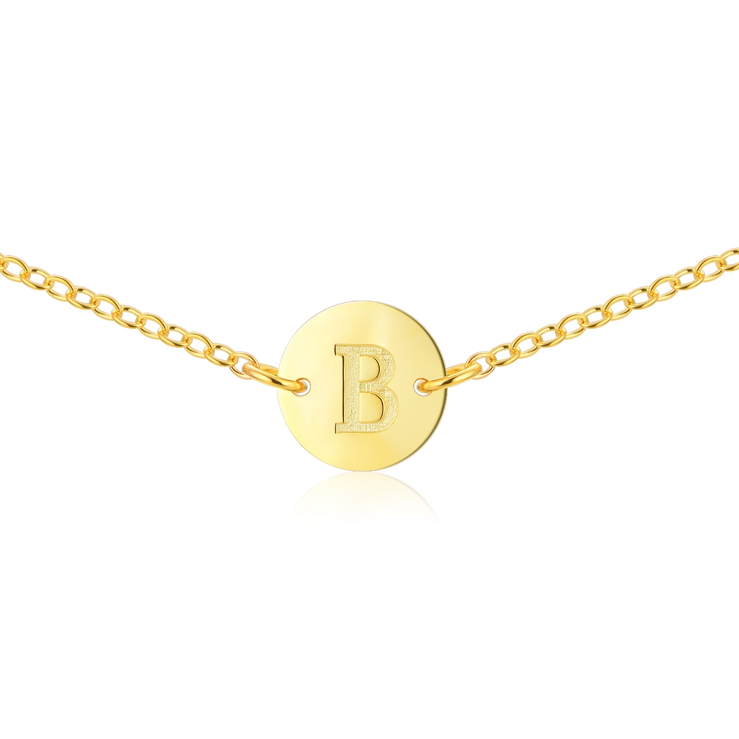 Gold Initial Necklace [ Letter B ] - .925 Sterling Silver [18K Gold Plated] [14 Inch]