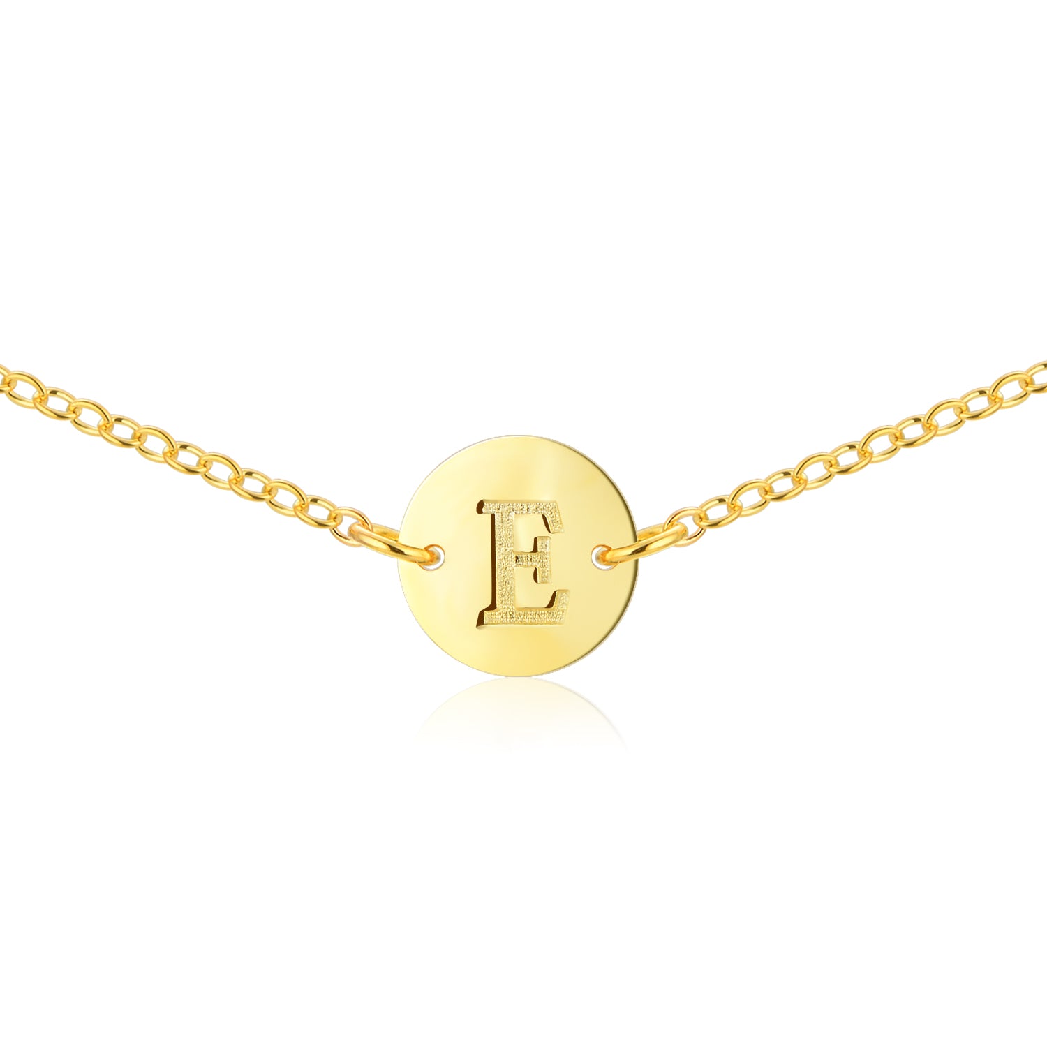 Gold Coin Initial Necklace [ Letter E ] - .925 Sterling Silver [18K Gold Plated] - [14 Inch]