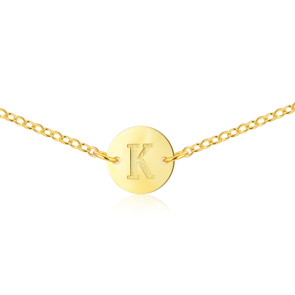 Circle Initial Necklace [ Letter K ] - .925 Sterling Silver [18K Gold Plated] [14 Inch]