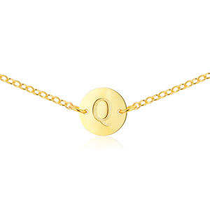 Gold Coin Initial Necklace [ Letter Q ] - .925 Sterling Silver [18K Gold Plated] - [14 Inch]