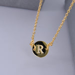 Gold Coin Initial Necklace [ Letter R ] - .925 Sterling Silver [18K Gold Plated] - [14 Inch]