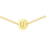 Gold Coin Initial Necklace [ Letter U ] - .925 Sterling [18K Gold Plated] Layer Chain [14 Inch]