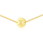 Gold Coin Initial Necklace [ Letter X ] - .925 Silver [18K Gold Plated] Dainty Disc [14 Inch]