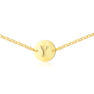 Gold Coin Initial Necklace [ Letter Y ] - .925 Sterling [18K Gold Plated] Layer Chain [14 Inch]