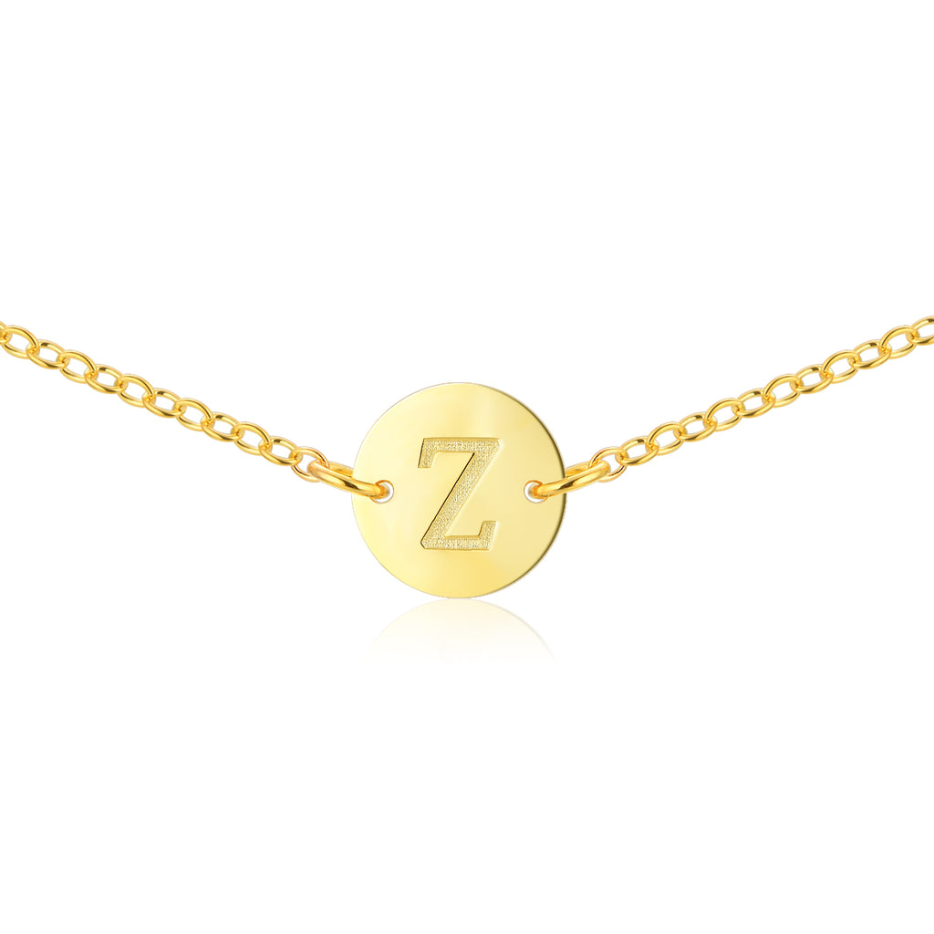 Gold Coin Initial Necklace [ Letter Z ]  - .925 Sterling Silver [18K Gold Plated] - Chain [14 Inch]