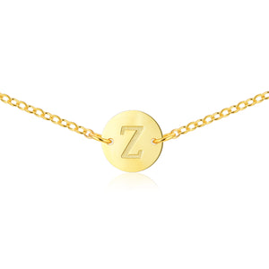 Gold Coin Initial Necklace [ Letter Z ]  - .925 Sterling Silver [18K Gold Plated] - Chain [14 Inch]