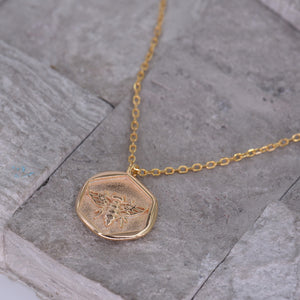 Gold Coin Necklace [18K Plated On .925 Sterling Silver] "Sweet Honey Bee" Charm Pendant