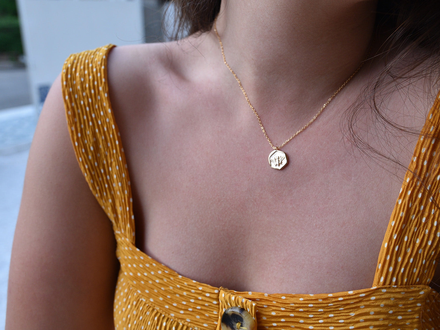 Gold Coin Necklace [18K Plated On .925 Sterling Silver] "Sweet Honey Bee" Charm Pendant