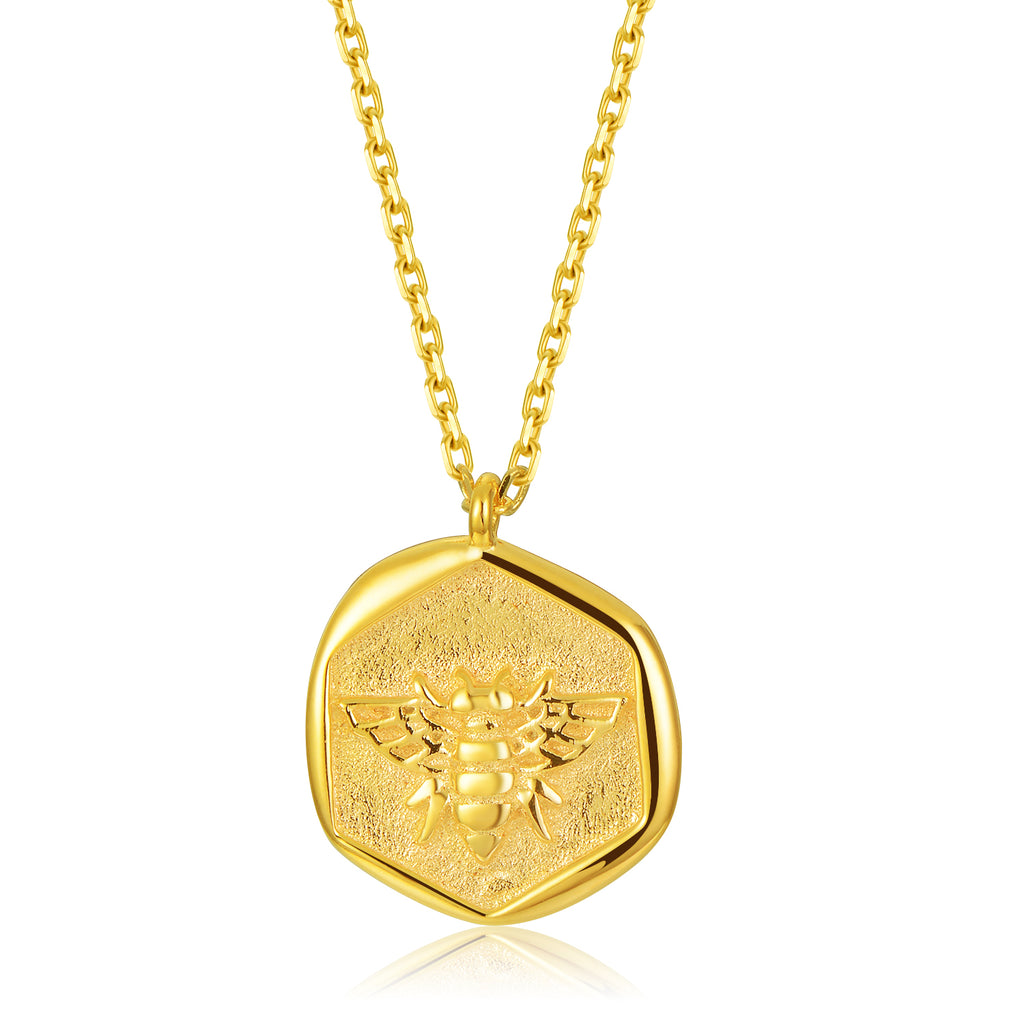 Gold Coin Necklace [18K Plated On .925 Sterling Silver] "Sweet Honey Bee" Charm Pendant