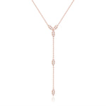 CZ Paved Leaf Y Drop Necklace [925 Sterling Silver - 18K Rose Gold Plated]