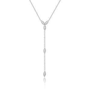 CZ Paved Leaf Y Drop Necklace Lariat Necklace [.925 Sterling Silver]