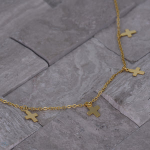 Cross Choker Necklace - Layer Chain - [.925 Sterling Silver - 18K Gold Plated]