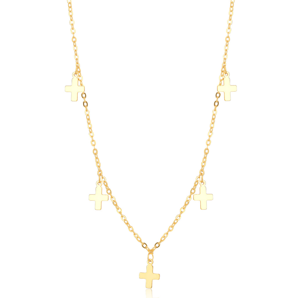 Cross Choker Necklace - Layer Chain - [.925 Sterling Silver - 18K Gold Plated]