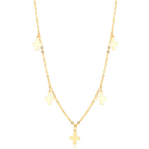 Cross Choker Necklace - Layer Chain - [.925 Sterling Silver - 18K Gold Plated]